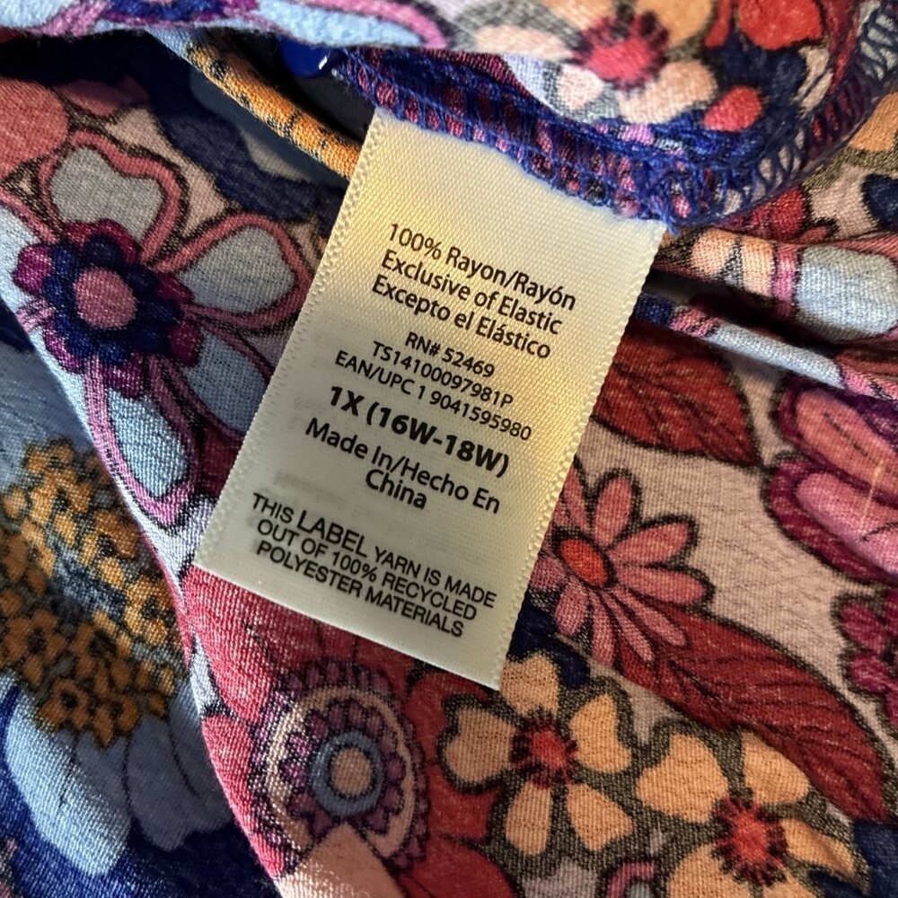 Terra & Sky Womens 1X Floral Boho Blouse Smocked Top Plus Size Multicolor - Picture 6 of 7